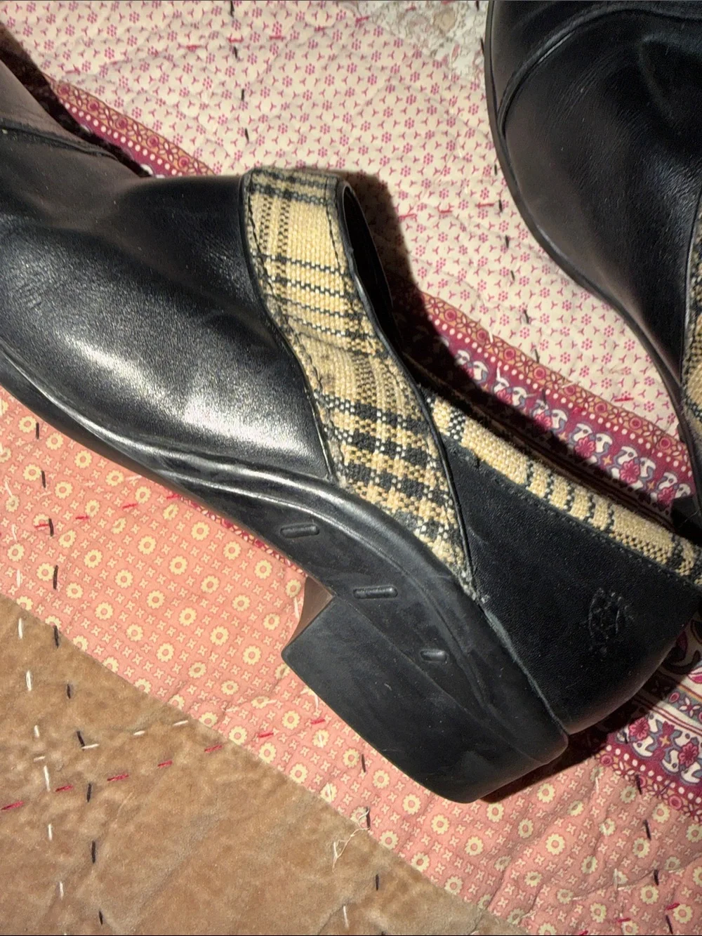 Ariat Black Slip-On Loafers with Tan Plaid Trim